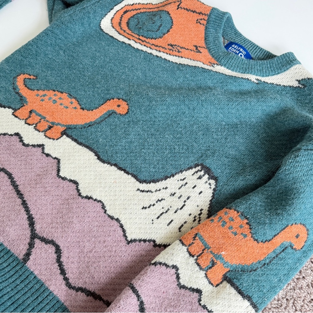 Aelfric Eden Dinosaur Sweater Sz L Dino Triassic Fossils Kawaii Cabin Core - Picture 10 of 16